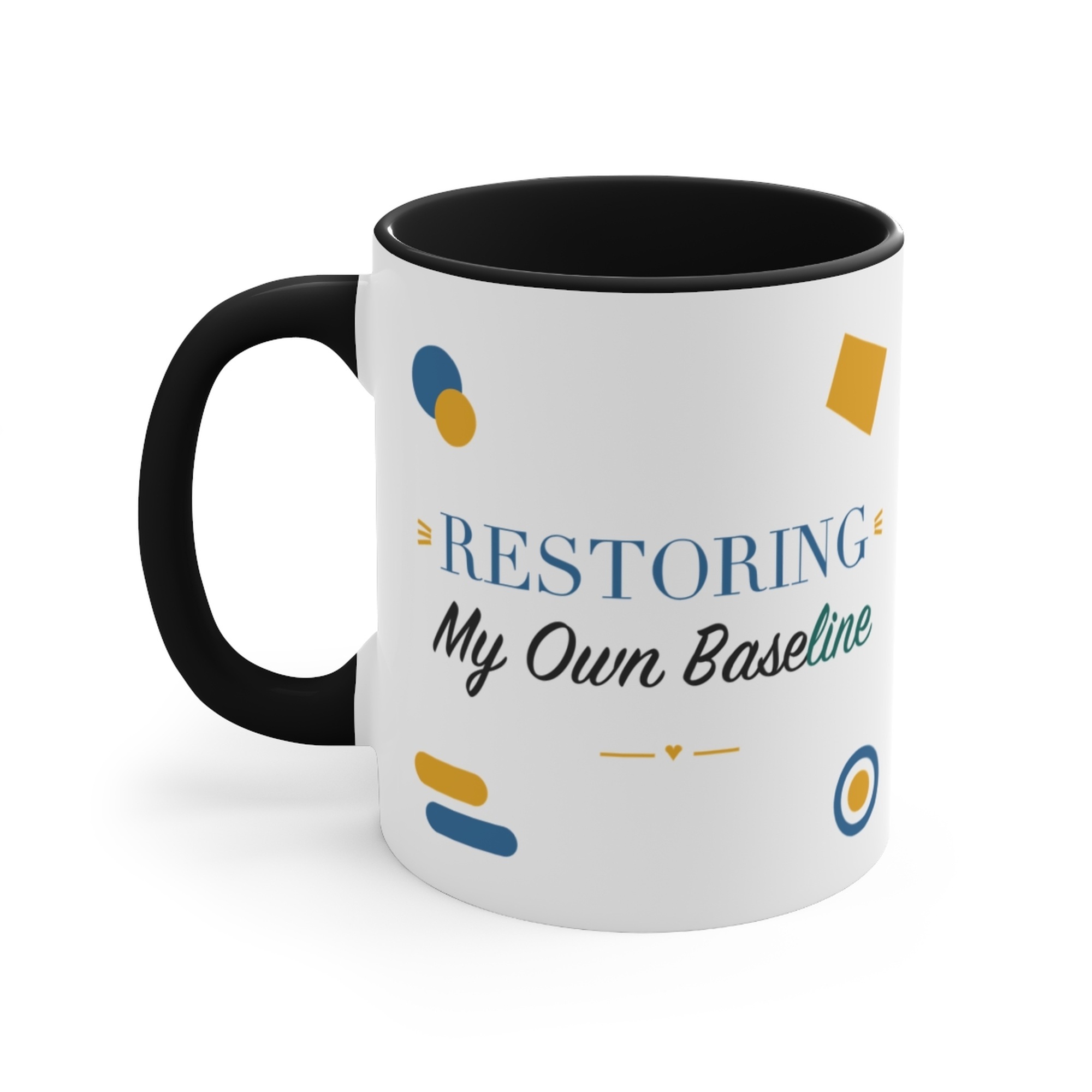 Restoring My Own Baseline Black Accent Mug
