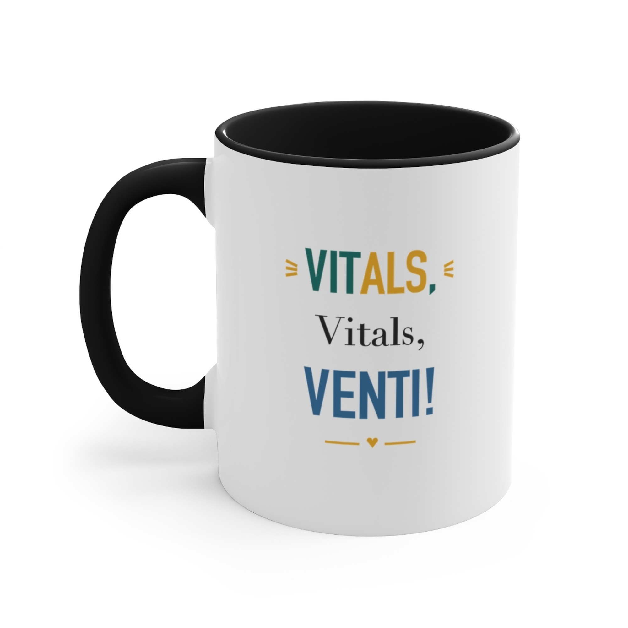 Vitals, Vitals, Venti! Black Accent Mug